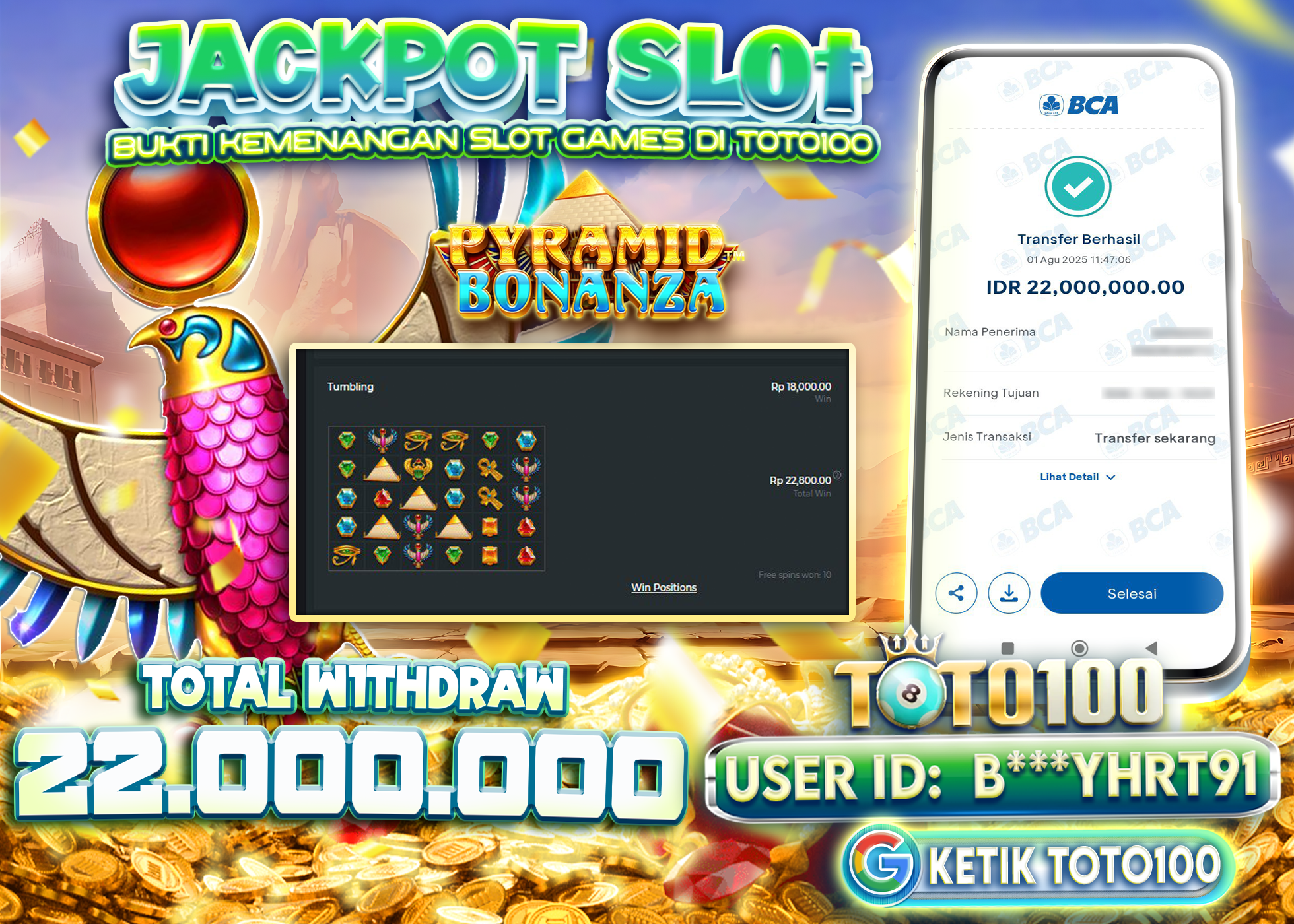 B***YHRT91 JACKPOT SLOT PYRAMID BONANZA 1000 Rp.22.000.000 - LUNAS	